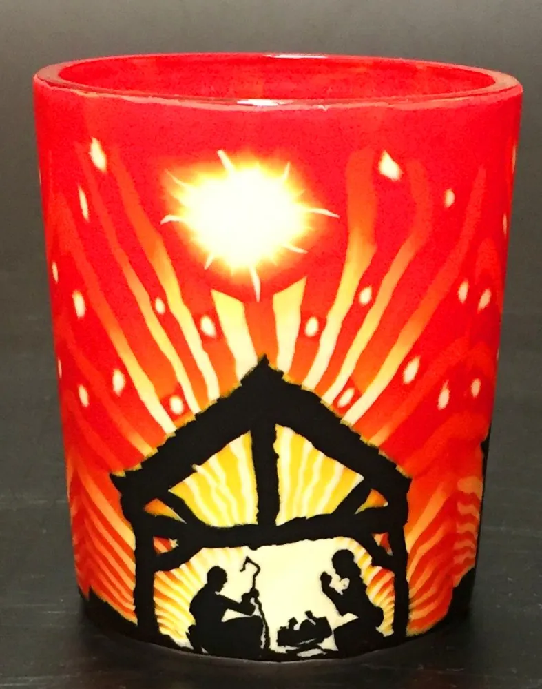 Windlicht mit Krippenmotiv klein